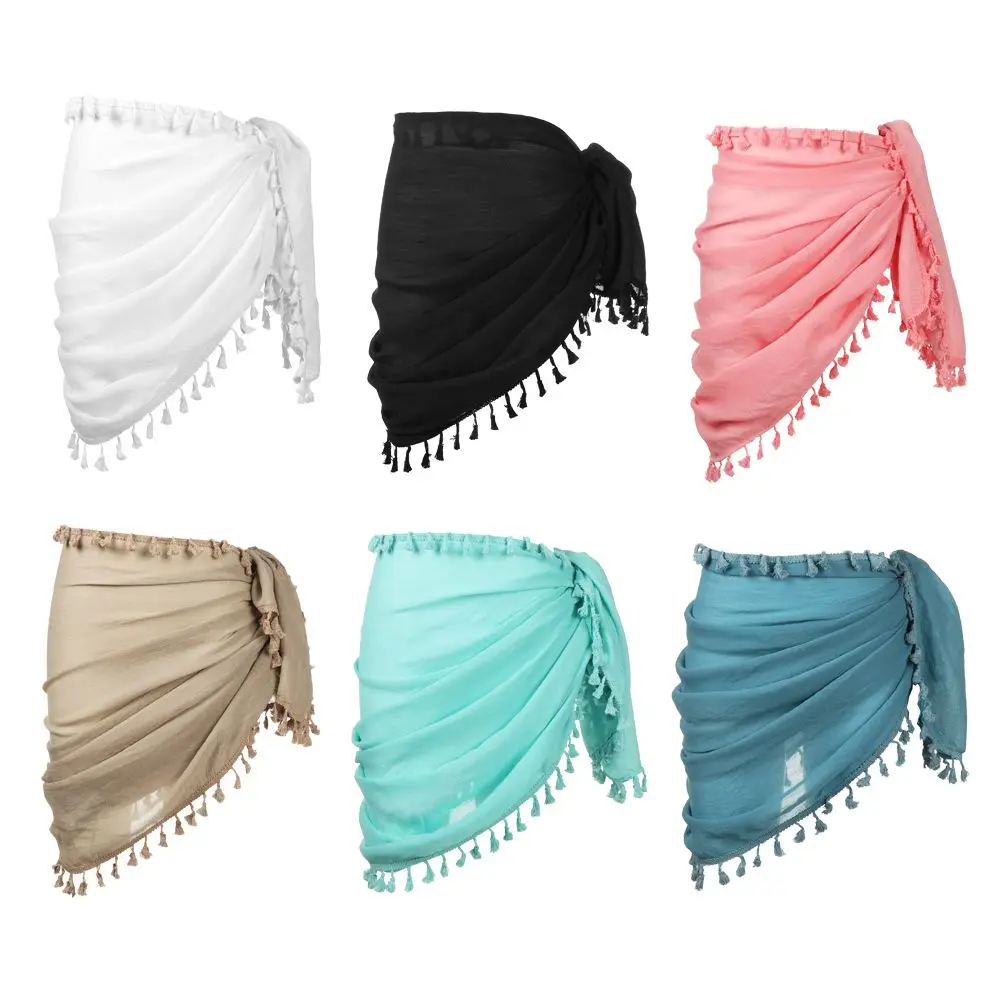 

Swimwear Bikini Plus Size Swimsuit Cover Up Long Swim Pareo Beach Sarong Coverups Cotton Short Tassels For Womens|Girls