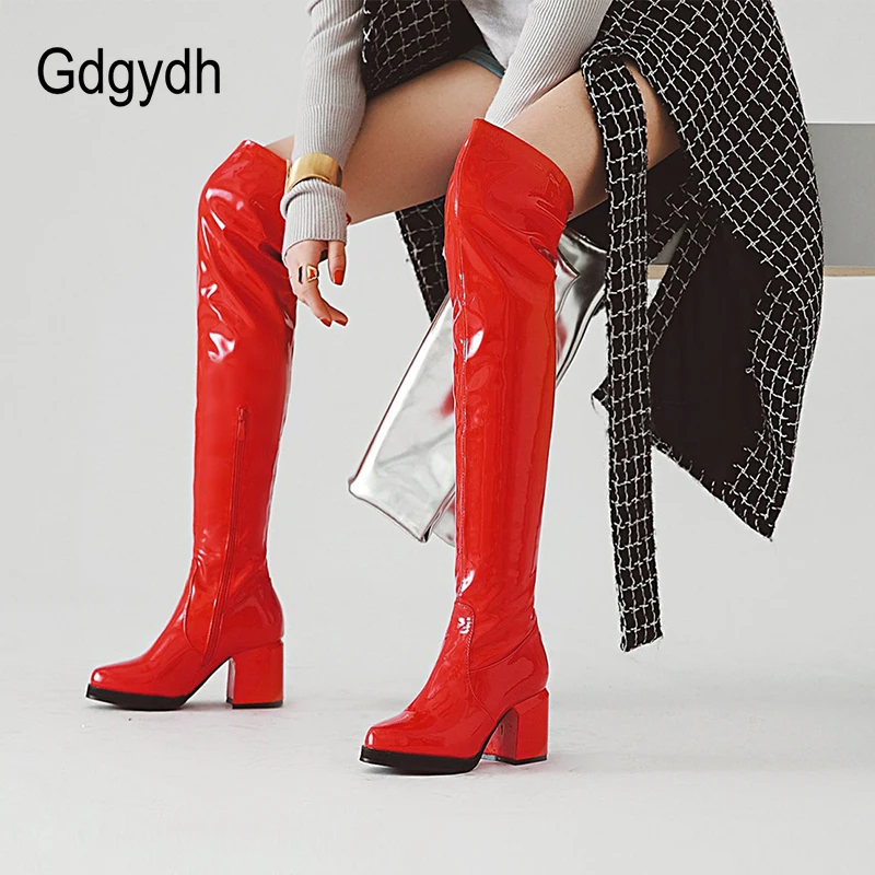 Gdgydh/высокие сапоги Коллекция 2021 года Модные женские ботфорты из лакированной