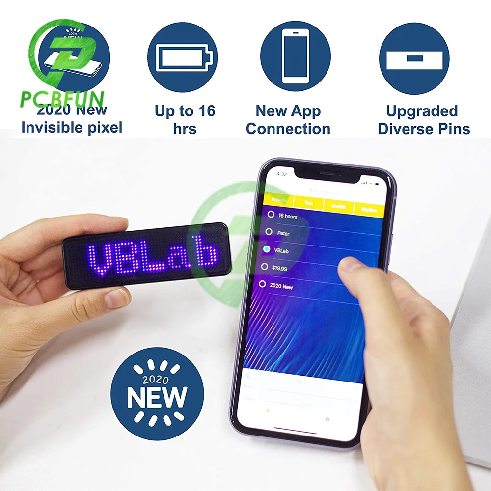 Перезаряжаемый цифровой светодиодный значок Bluetooth программируемый