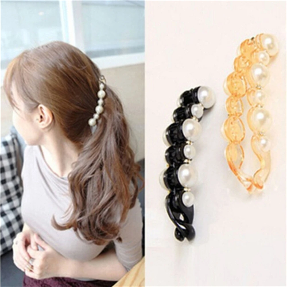 

New Pearl Banana Clips For Women Twist Ponytail Vertical Hairpin Hair Claw Clip Ladies Luxury Barrettes Hair Accessories