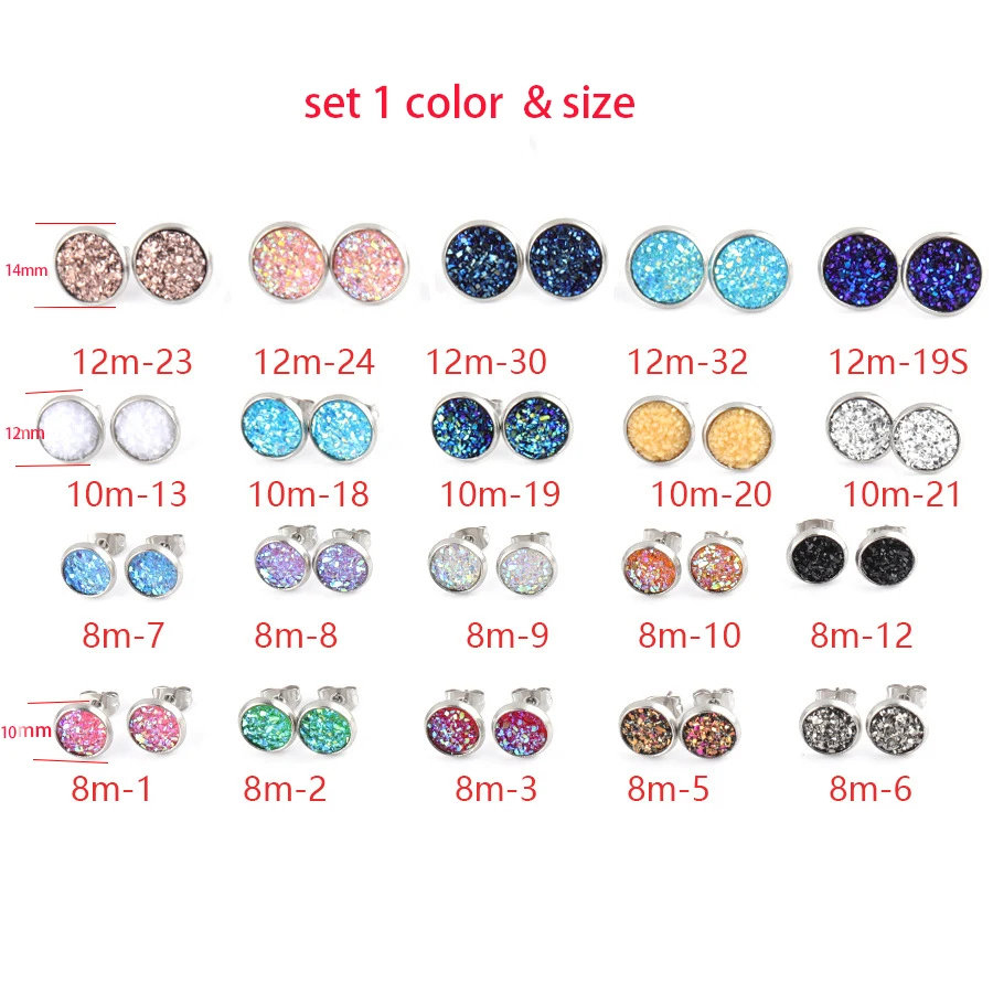 Fnixtar Sparking Crystal Drusy Серьги 8 мм 10 12 смешанные размеры нержавеющая сталь Druzy кварцевые