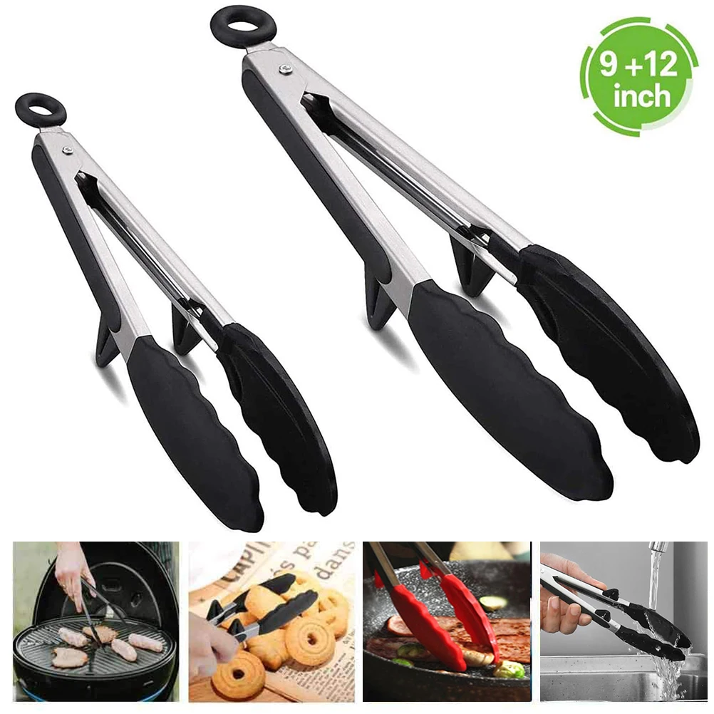 

2PCS Cooking Tongs with Silicone Tips Stainless Steel Cooking Tongs Anti-Slip Bread Tongs for Kitchen Use