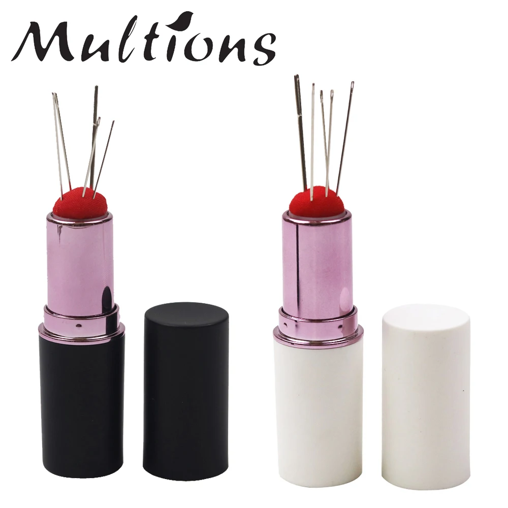 New Craft Lipstick Pin Cushion with 5pcs Handy Sewing Needles Pincushion Rotatable Needle Holder for Cross Stitch Tool | Дом и сад