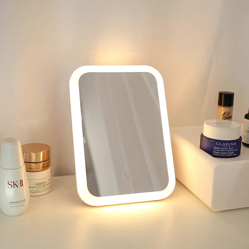

Makeup Mirror With Lights Adjustable Touch Screen Cosmetic Mirror Cute Desktop Beauty Vanity Mirrors LED Folding Portable New