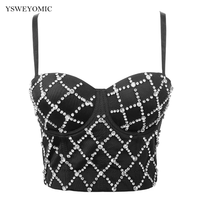 Для женщин Стразы бисера Бюстье цвета: белый черный красный укороченный топ