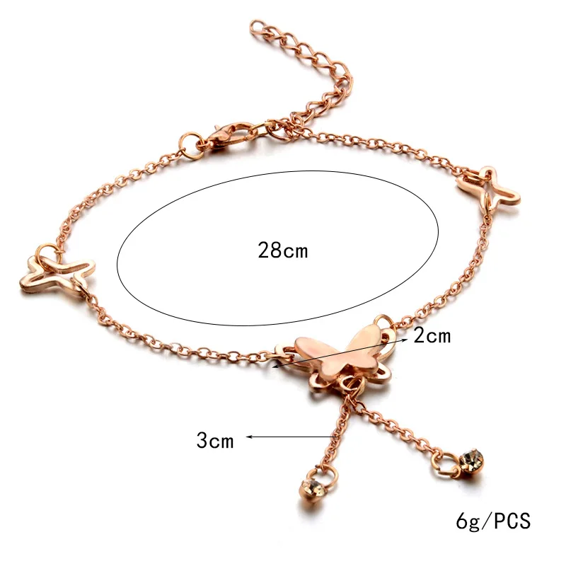 

Butterfly Gold Silver Color Pendant Anklets Foot Chain Summer Tassel Rhinestone Beach Leg Bracelet Handmade Anklet Jewelry