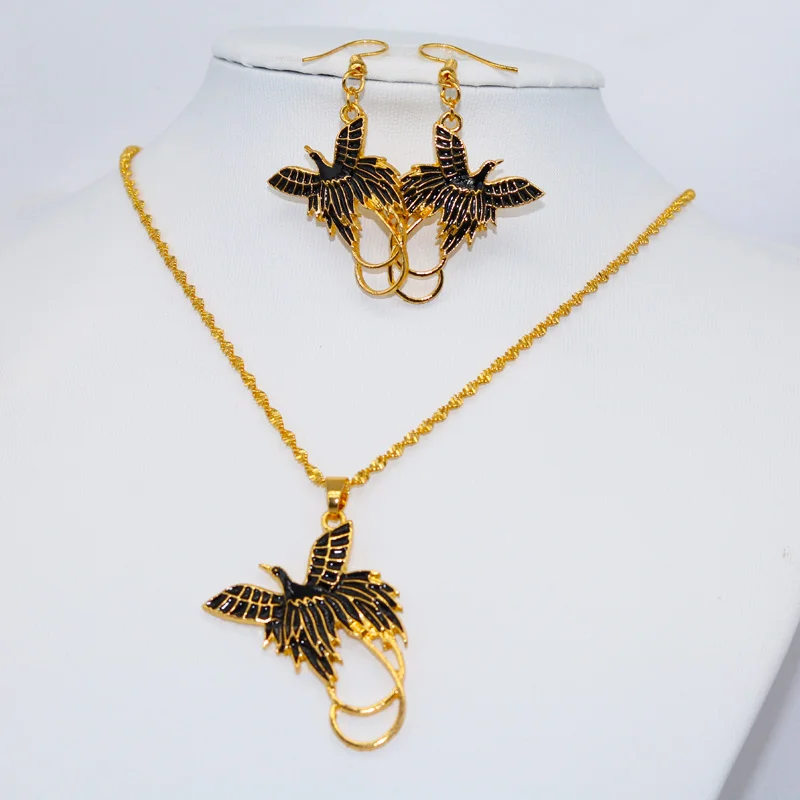 

Ethiopian Jewelry Sets for Women Gold flamingo Pendant Earrings African Blue Birds France Arab Dubai Black Color Gift