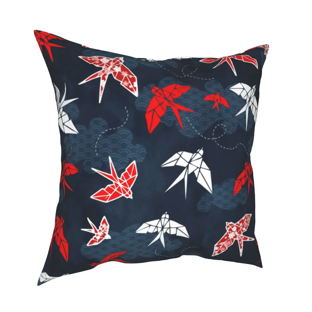 Оригами Ласточка темно синяя Подушка Чехол с принтом тканевая наволочка для