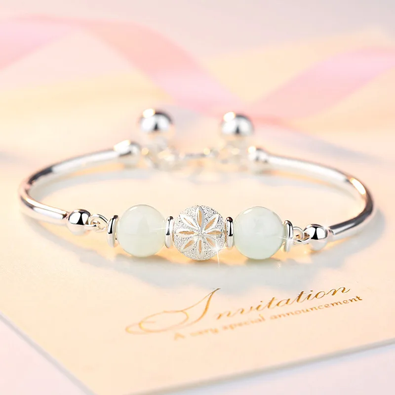 Серебряный браслет с круглыми бусинами и шармами для женщин девушек модное