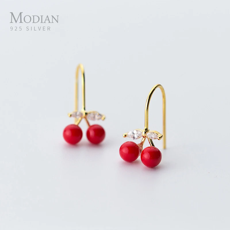 

Modian 2021 100% 925 Sterling Silver Fashion Cherry Drop Earrings for Women Dazzling Clear CZ Dangle Earrings Stylish Jewelry