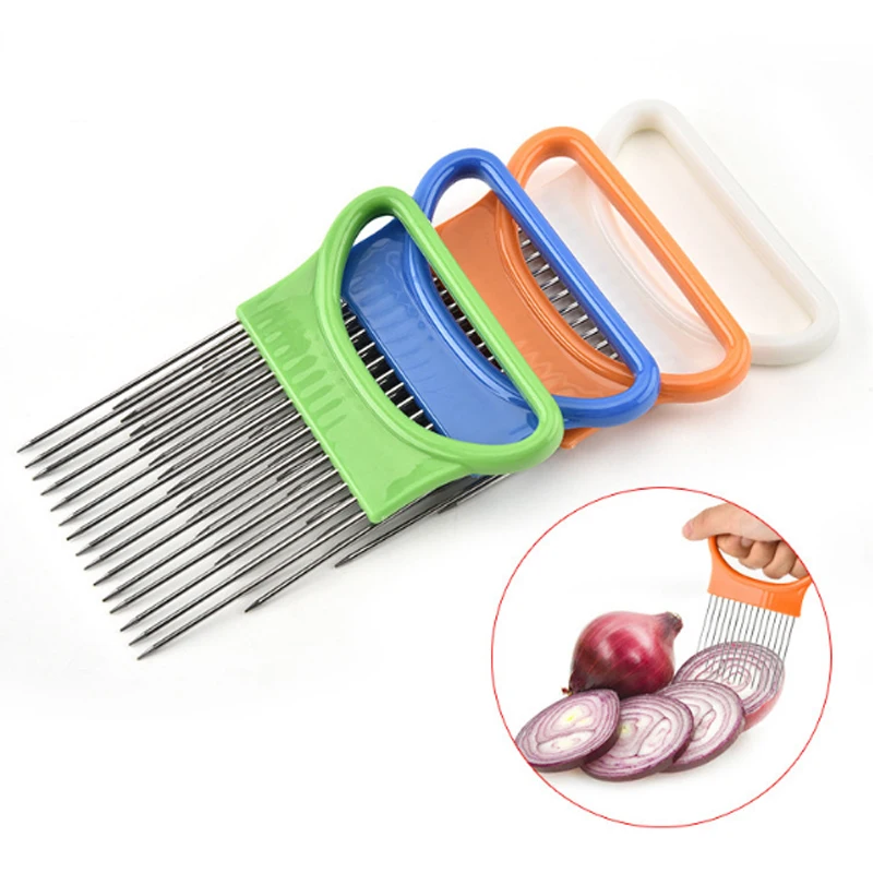 

Stainless Steel Onion Needle Onion Fork Vegetables Fruit Slicer Tomato Cutter Knife Cutting Safe Aid Holder Kitchen Accessories