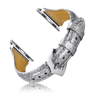 Ремешок кожаный блестящий для Apple Watch 7 Band Series 6 SE 5 4 3, браслет для Iwatch 41 мм 45 мм 40 мм 44 мм 42 мм 38 мм