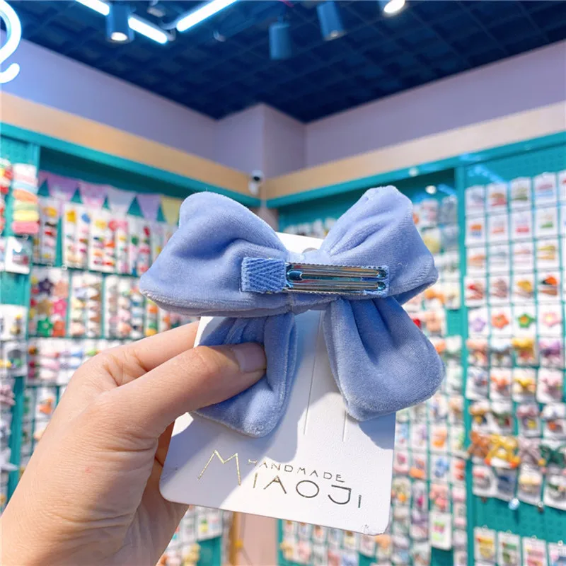 

Korean Velvet Bow Spring Clip Girls Kids Hair Clip Sweet Hairpins 2021 Fashion Cute Headband Hair Accessories for Children