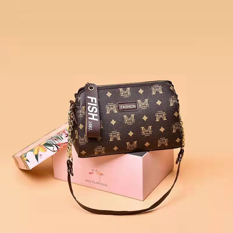

2022 New Women's Singel Shoulder Messenger Bag Luxury Designer Chain High-End Fashion Trend All-Match Printing Wallet Shell Bag