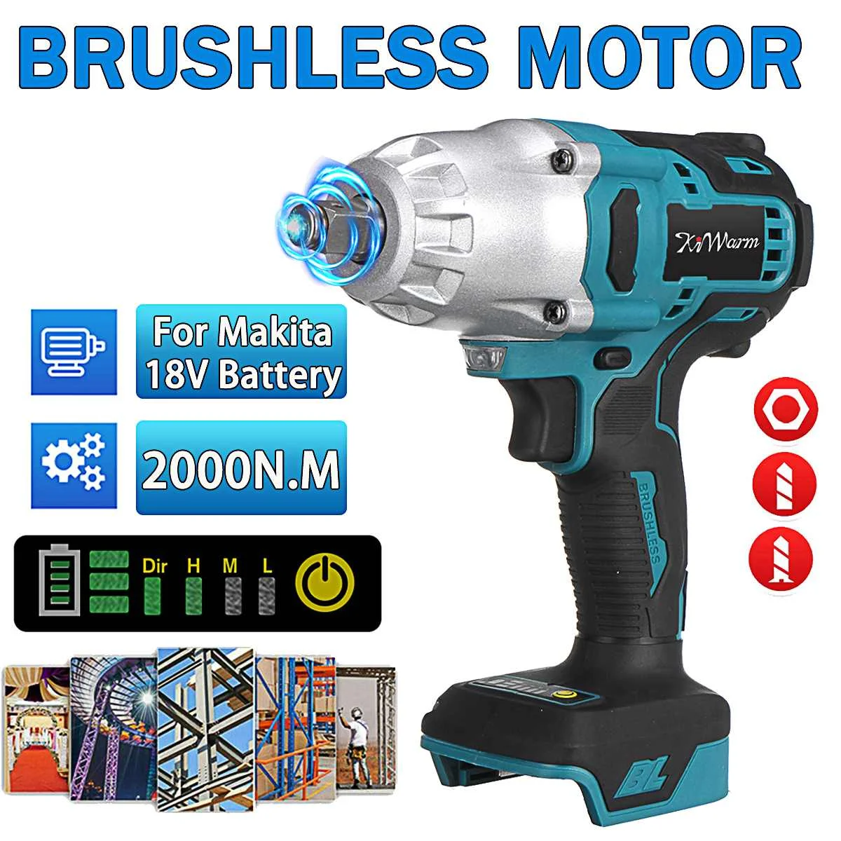 

18V Cordless Electric Screwdriver Speed Brushless Impact Wrench Drill Driver Power Tool For Makita 18V Battery (No Battery)