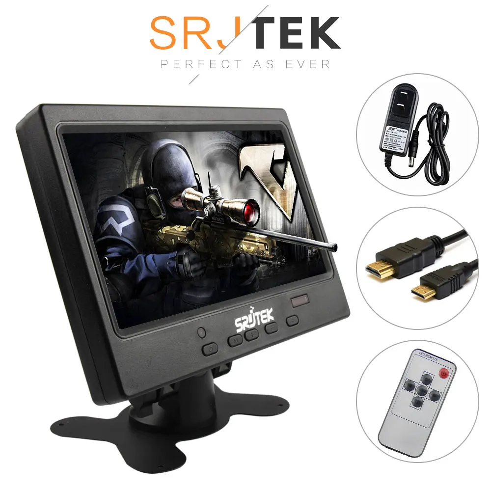 

SRJTEK 7" HD LCD 1024*600 Mini Computer TV Portable Display Touch Screen HDMI LCD Monitor Driver Board LCD HDMI VGA Audio Case