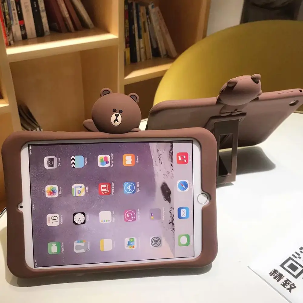 brown Чехол-подставка для планшета, для Ipad 10,2, retina, силикагель, силиконовый, мультяшный, детский, безопасный Чехол для Apple, Ipad 10,2 дюймов,, чехол+ ручка - Цвет: brown