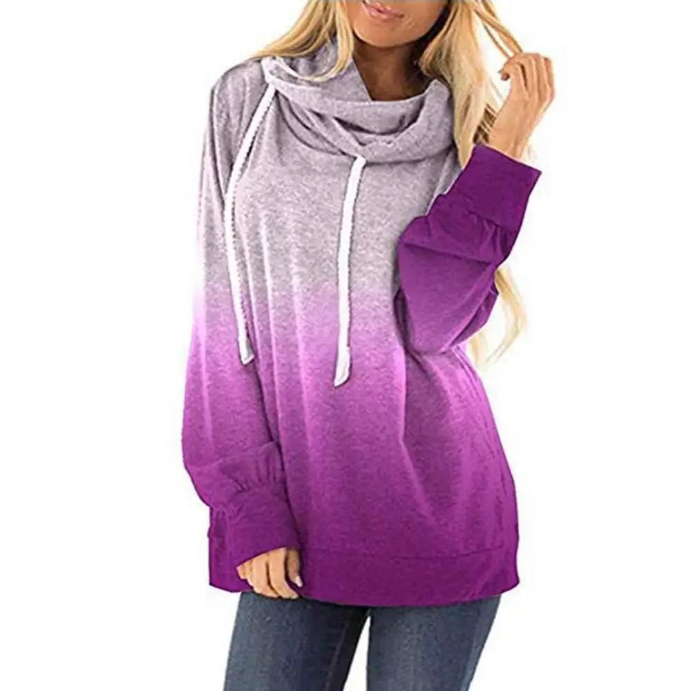 Oversize Hoodies Women Autumn 2021 Simple Casual Tie Dyes Print Cowl Neck Hooded Sweatshirt Women Loose Drawstring Hoodies