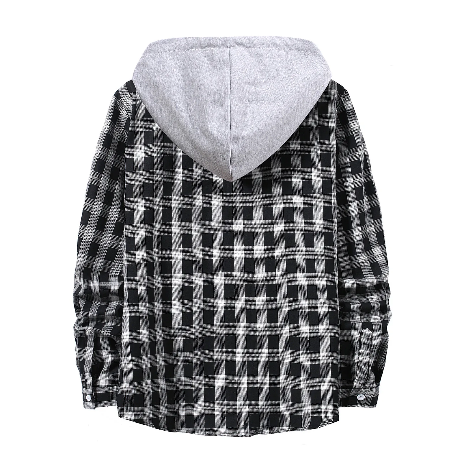 Мужская Повседневная рубашка с капюшоном осенняя клетчатая однобортная длинным