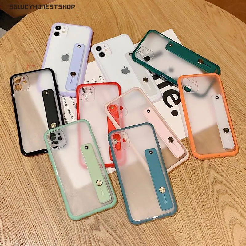 Матовый Мягкий бампер прозрачный чехол с ремешком на запястье для iPhone 11 Pro Max XS XR X