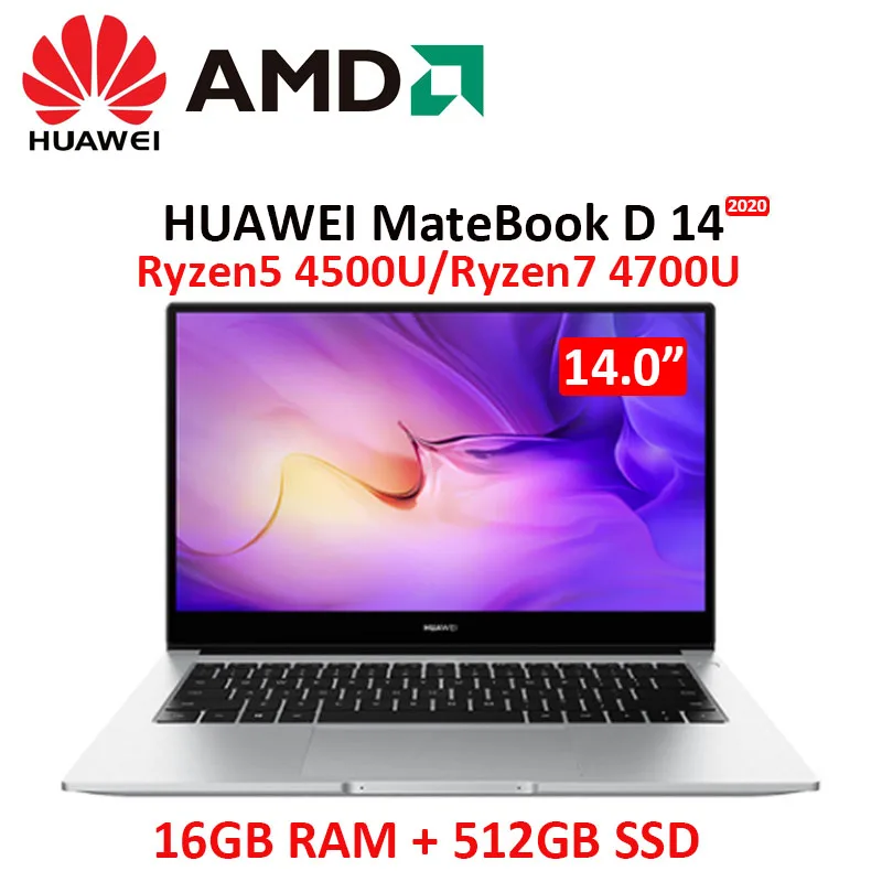 

Ноутбук HUAWEI MateBook D 14 2020 дюйма, 16 ГБ 512 ГБ, Windows 10, 14 дюймов, Ryzen 4700U, с камерой
