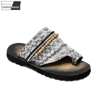 brand genuine leather slides mens beach shoes luxury printed snake pattern flip flops casual outside slippers plus size 45 46