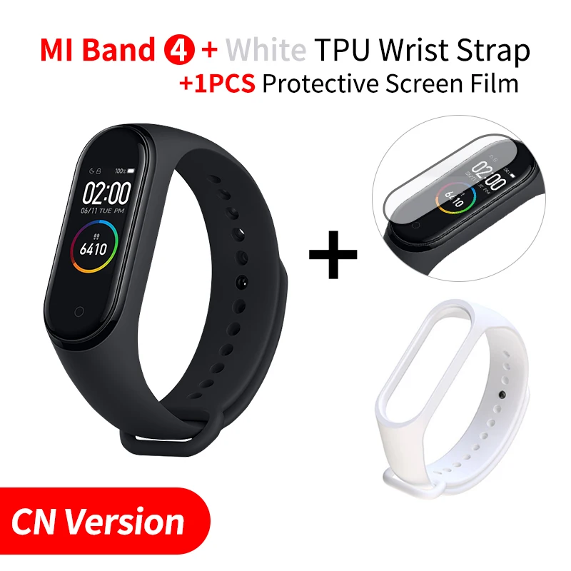 Add White Strap Xiaomi mi-браслет 4, умный Браслет mi Band 4, фитнес-браслет, цветной AMOLED экран, Bluetooth 5,0, спортивный, водонепроницаемый - Цвет: Add White Strap