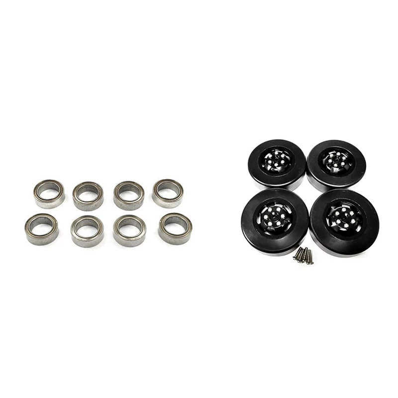 

2 Set RC Car Part: 1 Set Metal Bearing & 1 Set D12 Hard Tires Tyre Wheel Black