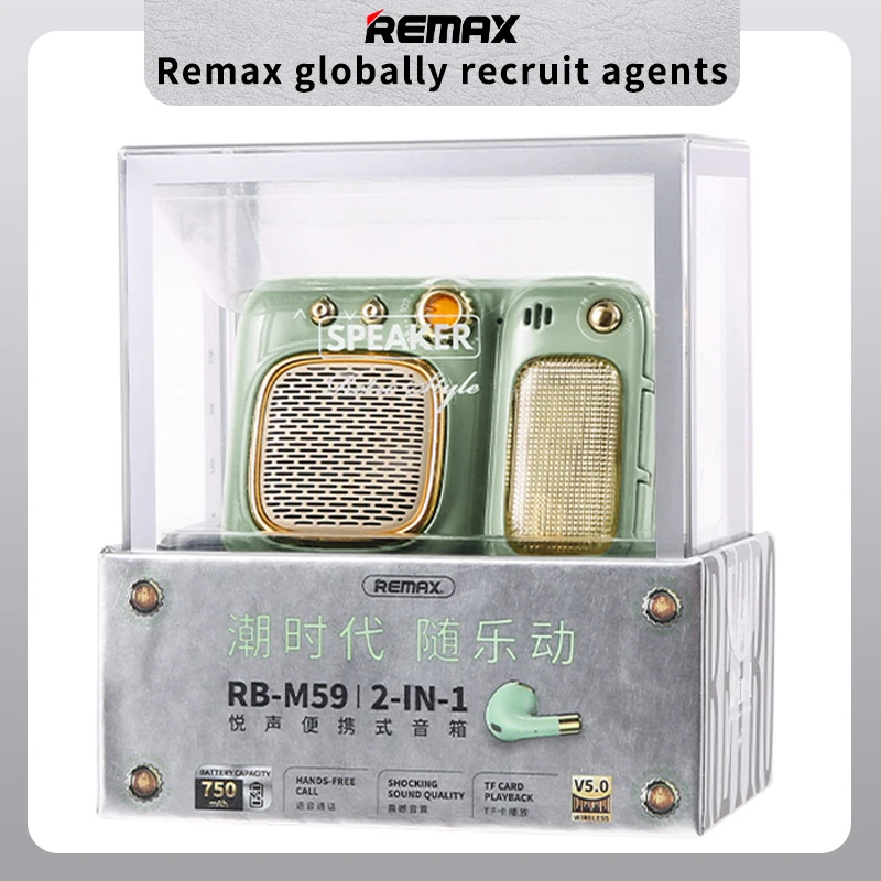 remax wireless speaker mini portable audio 4 in 1 earbuds headset bluetooth 5 0 speaker can support tf card new fashion fm radio free global shipping