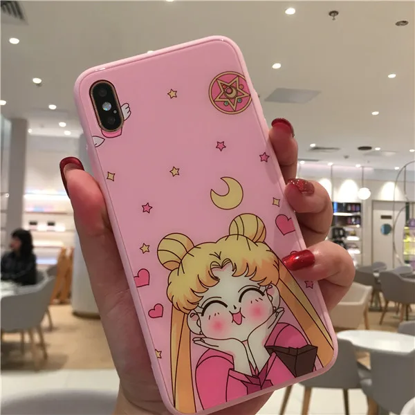 Glass Moon Милый протектор экрана Сейлор Мун чехол для телефона аниме для iPhone 11 Pro Max X XS MAX XR 6 6s 7 8 Plus для задней крышки из закаленного стекла - Color: Glass Moon