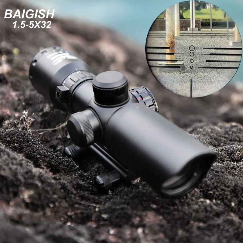 BAIGISH 1,5-5X32 короткие прицелы для охоты красные точки Зеленые Освещенные арбалеты страйкбол оружие с 20 мм рельсовые крепления