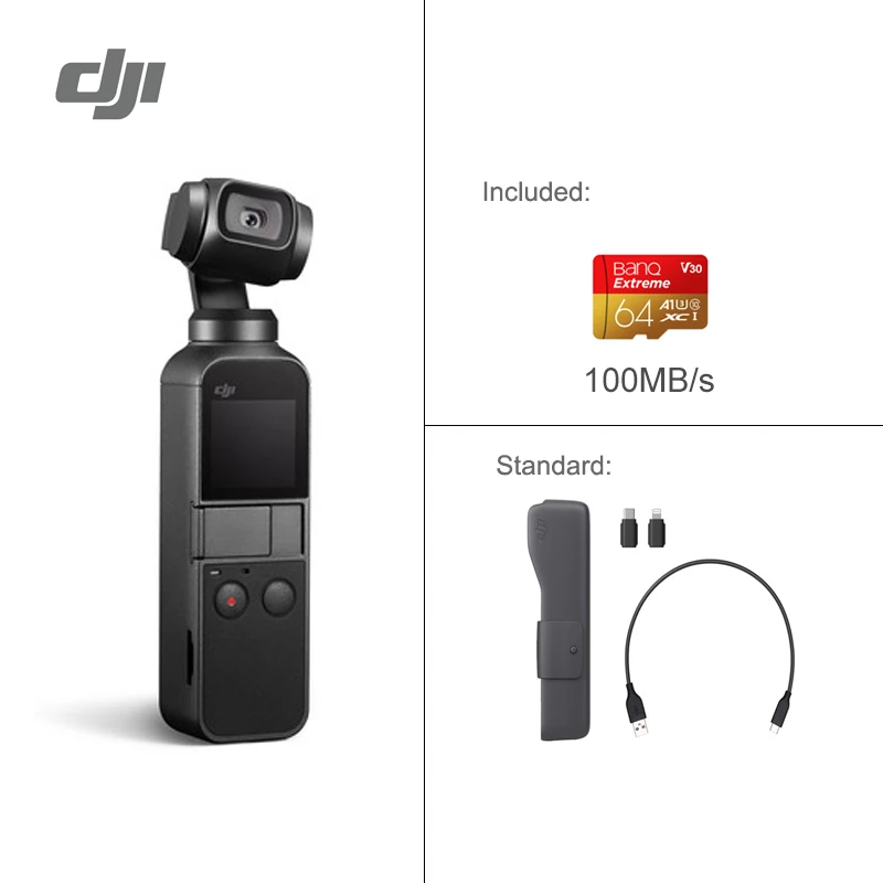 With 64GB DJI Osmo карман 3-осевая стабилизированная ручной Камера со смартфоном 4K 60fps видео вариант расширения влево/вправо комплект/микро SD карты - Цвет: With 64GB