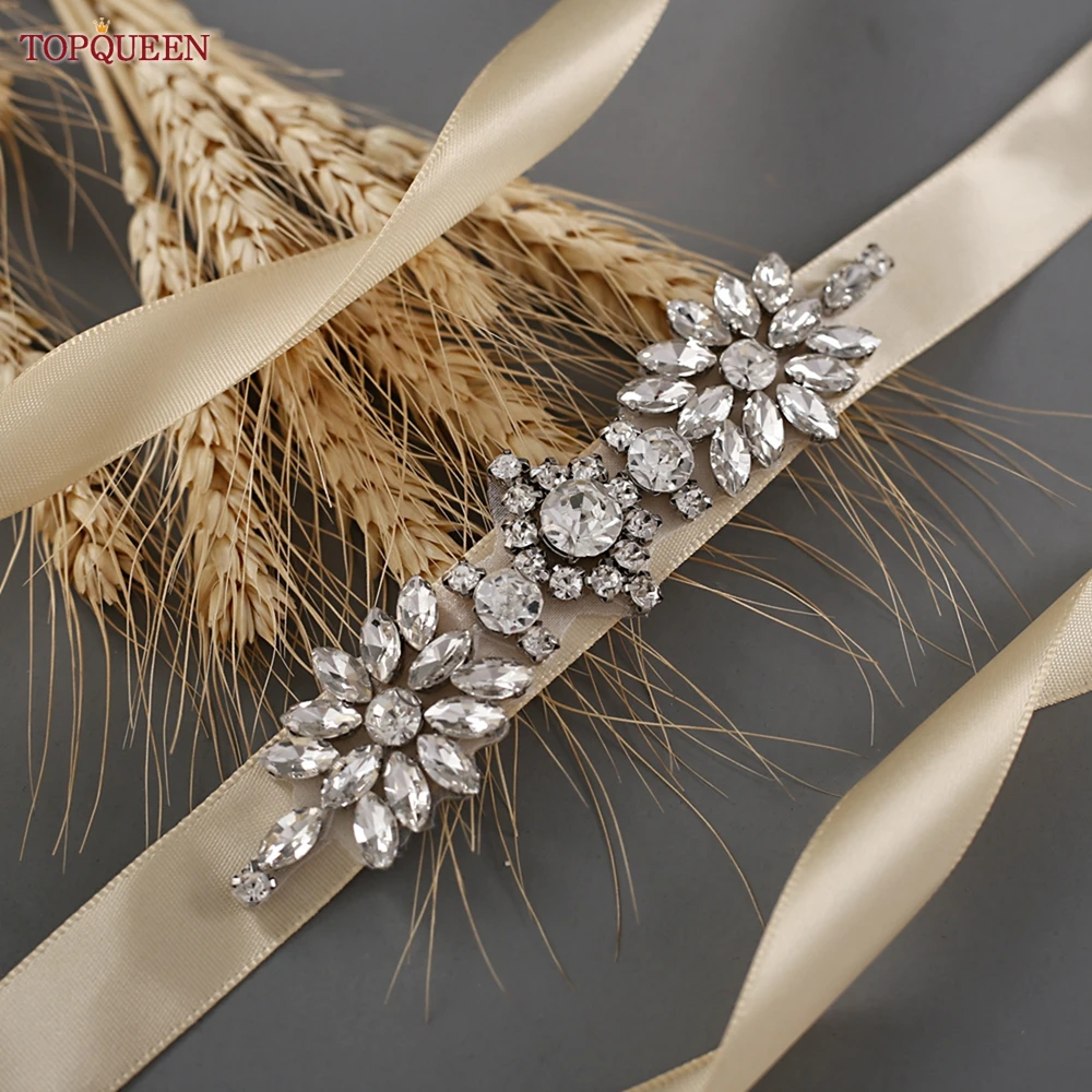 

TOPQUEEN S49 Silver Belts Wedding Dresses Rhinestones Sash Fashion Sewn Diamond Applique Bridal Gown Women'S Accessories