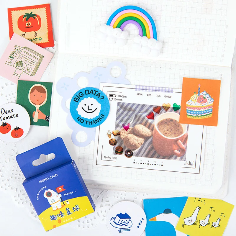 46pcs\box Funny Planet Adhesive Paper Stickers Flakes Kawaii Planner Scrapbooking Stationery School Supplies Escolar | Канцтовары для