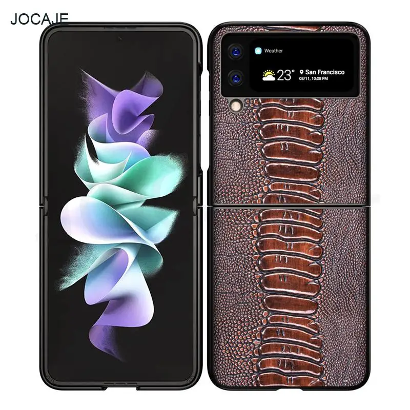 retro crocodile pattern leather phone case for samsung galaxy z flip 3 5g genuine leather shockproof cover for samsung z flip3 free global shipping