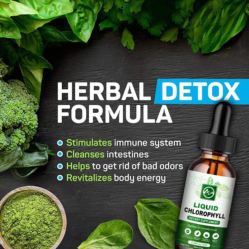 

Minch Detox Liquid Chlorophyll Drops Organic Chlorophyllin Helps with Bad Breath, Antioxidant and Anti-Aging Skin Care Oil 10ml