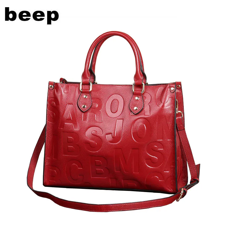 

Beep Women Genuine Leather bag 2020 new style leather handbag Large capacity ladies bags Brand women bag