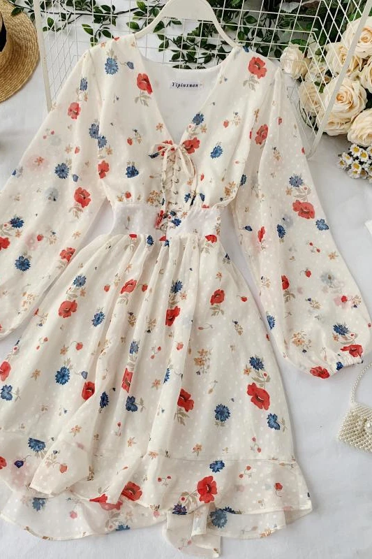 Женское шифоновое платье с рукавами-фонариками и оборками | Женская одежда