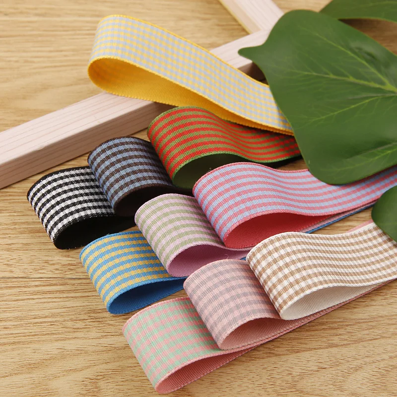 

5 yards Double Color Lattice Polyester Ribbon Diy Craft Gift Bouquet Packaging Ribbons Bow Hair Clothing Accessories