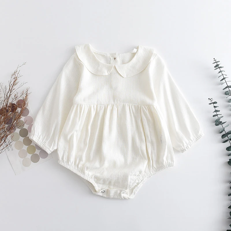 

MelarioRompers Solid Color Long Sleeve Baby Clothing Jumpsuits Cotton Linen Newborn Baby Girl Clothes Baby Clothes