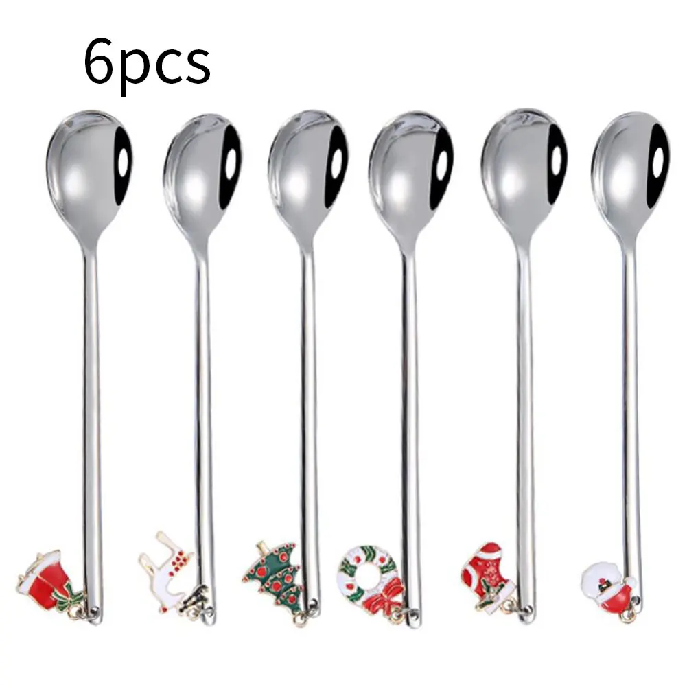 

6PCS Coffee Spoon Mixing Scoops Stirring Spoons Stainless Steel Spoon Christmas Gift Box Set Party Table Ornaments Coffee Spoon