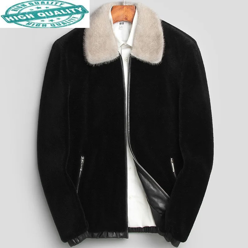 

Real 100% Wool Men Autumn Winter Casual Mink Fur Collar Coat Male Sheep Shearing Jacket Abrigo Hombre Gxy872