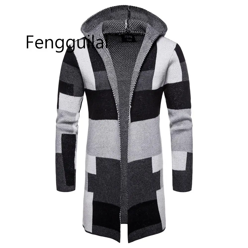 

Мужской длинный кардиган в полоску, с капюшоном, размеры до 5XL