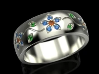 summer small fresh simple women fashion jewelry flower print ring natural gem blue sapphire and emerald