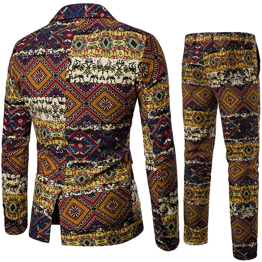 Мужской блейзер с принтом 2 шт./компл. мужские костюмы брюками льняное полотно