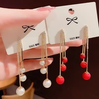 fashion crystal bow drop earrings for women pearl red white earring girls party christmas jewelry gifts