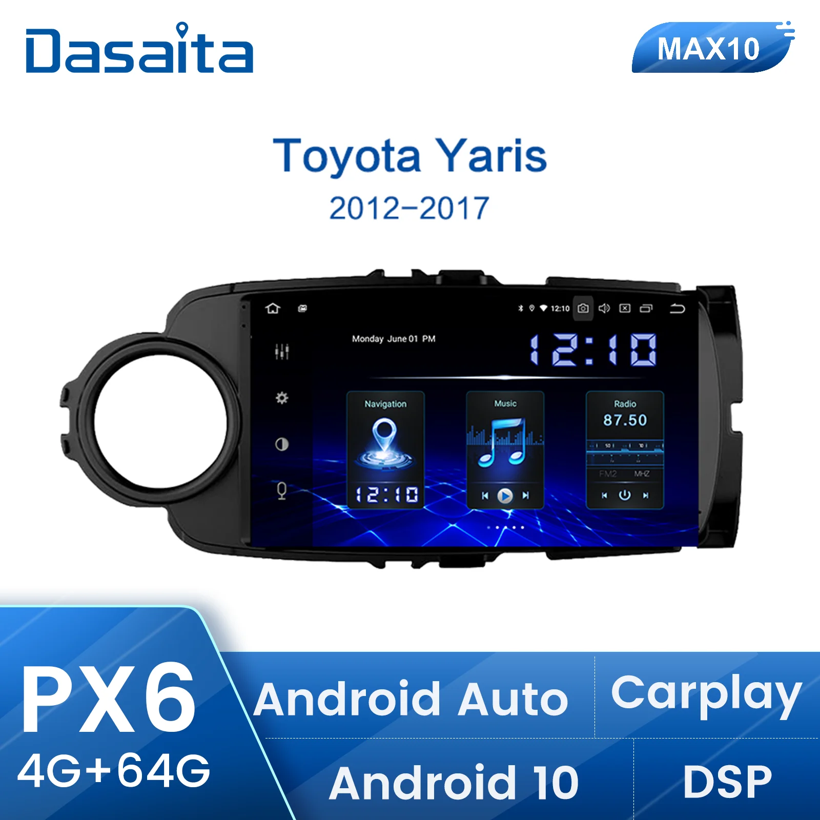 

Dasaita Android 10 автомобильный радиоприемник для Toyota Yaris 2012 2013 20014 2015 2016 2017 GPS навигация DSP Carplay Android авто стерео