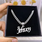 Ожерелье из кубинской цепи AurolaCo с именем на заказ, ожерелье из нержавеющей стали на заказ с именем короны, персонализированные ювелирные изделия для мужчин и женщин