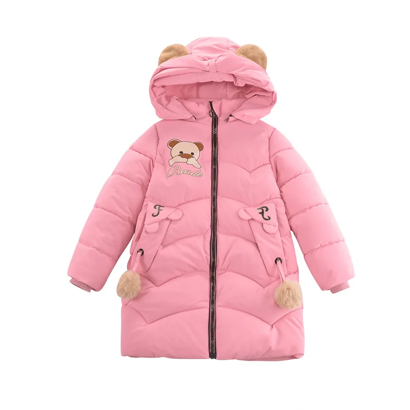 

Winter girls padded coat thick down down cotton mid-length cartoon hair ball padded coat winter clothes for girls