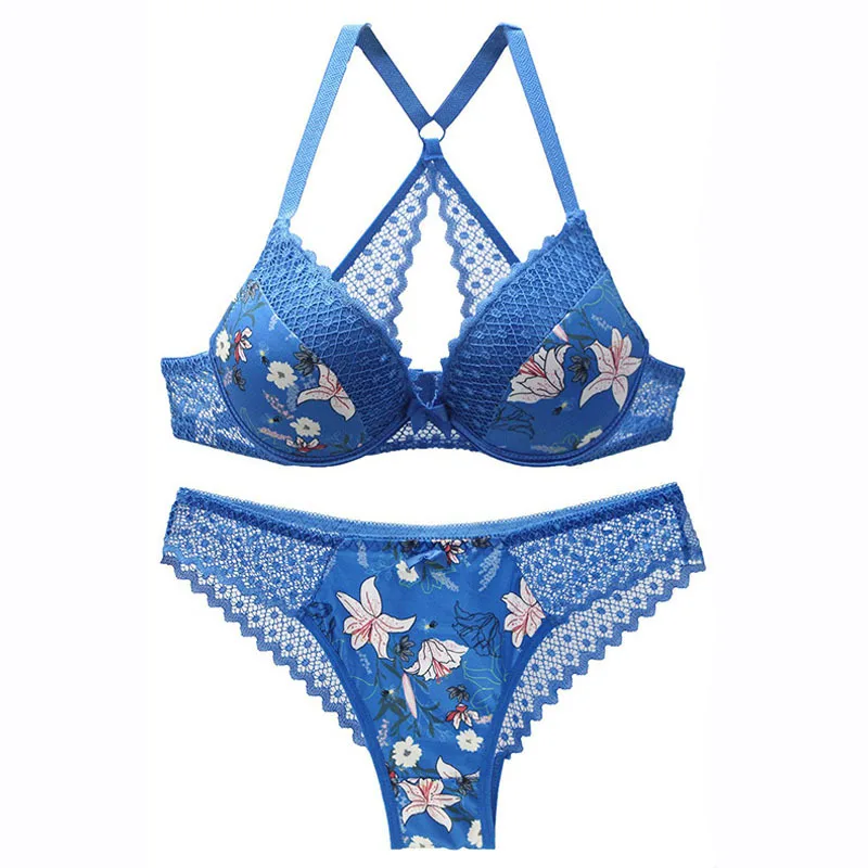

2020 Lace Sexy Beauty Back Bra Set Comfortable Gathering Plus Size Printed Underwear Set Bra and Panty Set